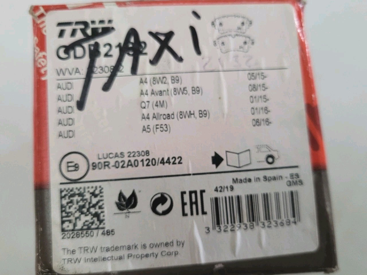 Jeu De Plaquettes TRW Audi Volkswagen Fiat GDB2132 (#AUT104)