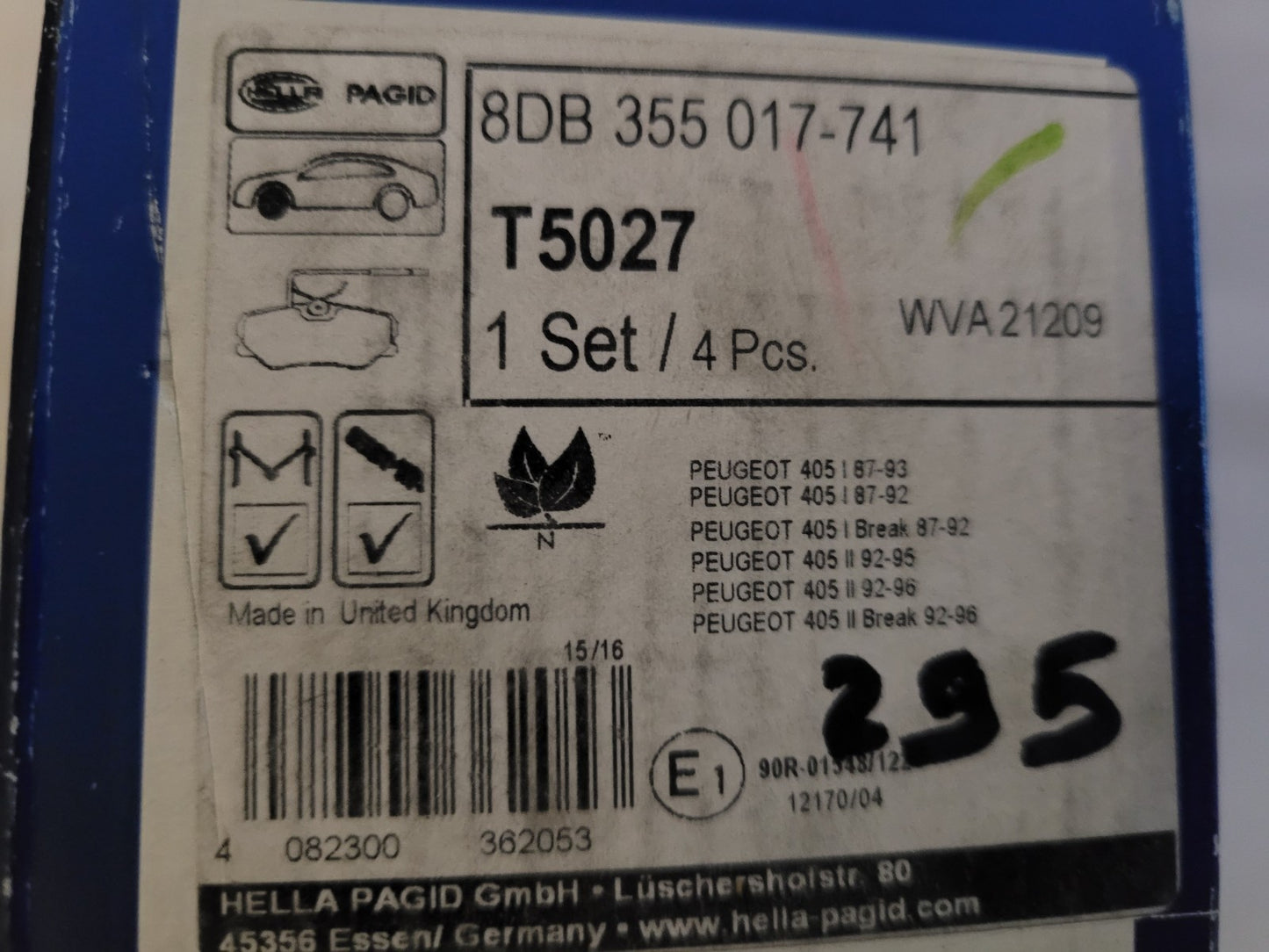 Jeu Plaquettes Av NEUF Peugeot Citroën 405 4082300362053 (#AUT295)