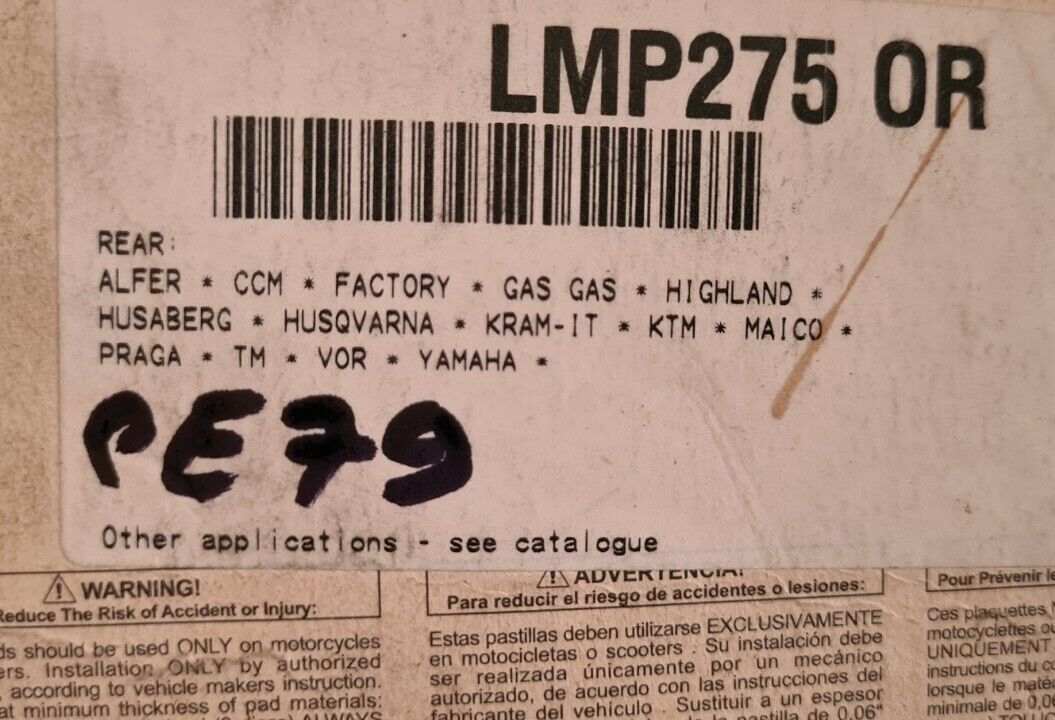 Plaquettes de freins gasgas tm vor... voir fiche détail sur photo 2 (code PE79)