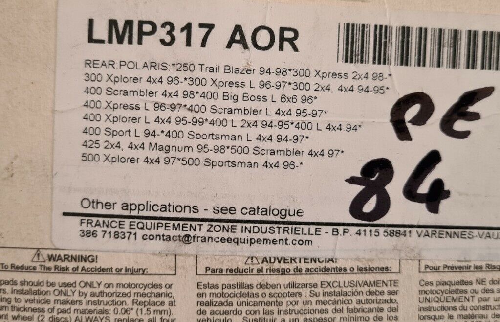 Plaquettes de freins polaris... voir fiche détail sur photo 2 (code PE84)