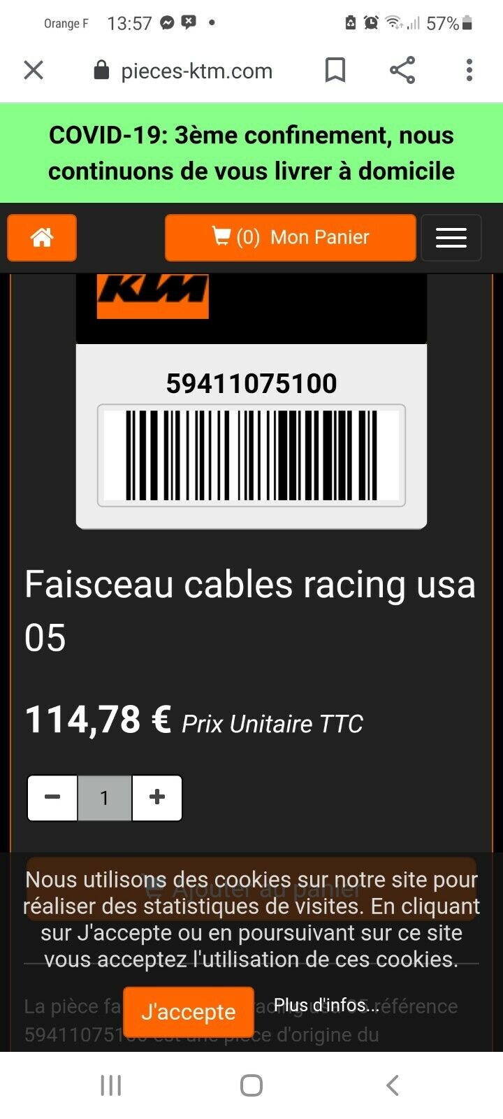 Faisceau US 530 KTM 59411075100 (code PE155)