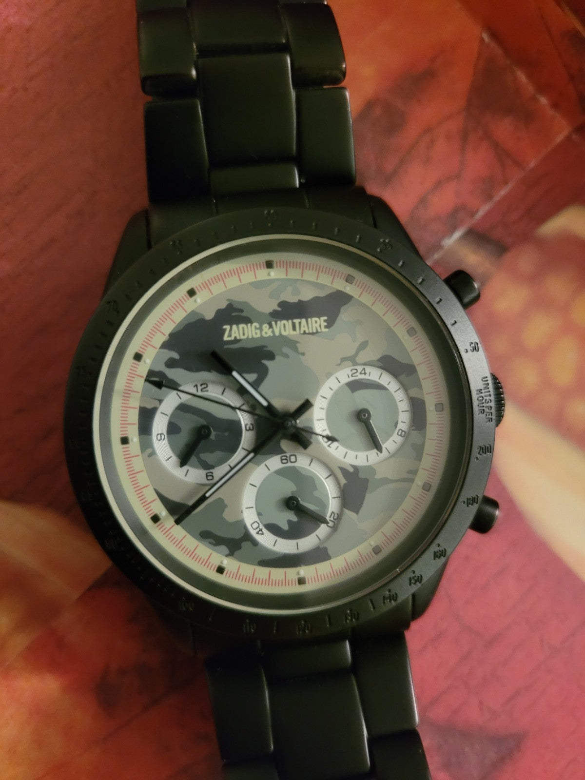 Montre Zadig et Voltaire noire cadran camo belle et rare, mixte (Bij 6)