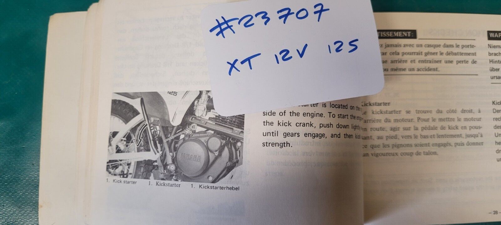 Livre D Atelier Manuel Yamaha 125 XT 12V 3YU 1993 (Rf #23707)