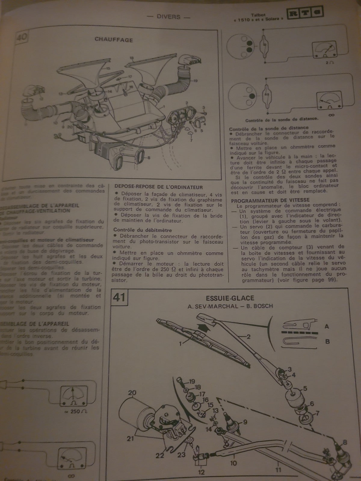 RTA Revue Technique Automobile Talbot 1510 Et Solara Livre Ancien 1980 (Liv243)