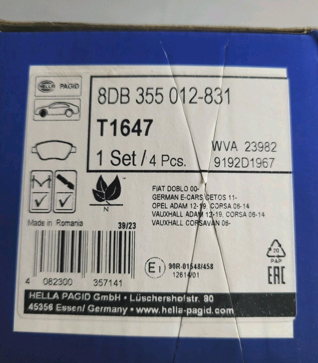 Jeu De Plaquettes Av Fiat Doblo Opel Adam Wva23982 (#AUT186)