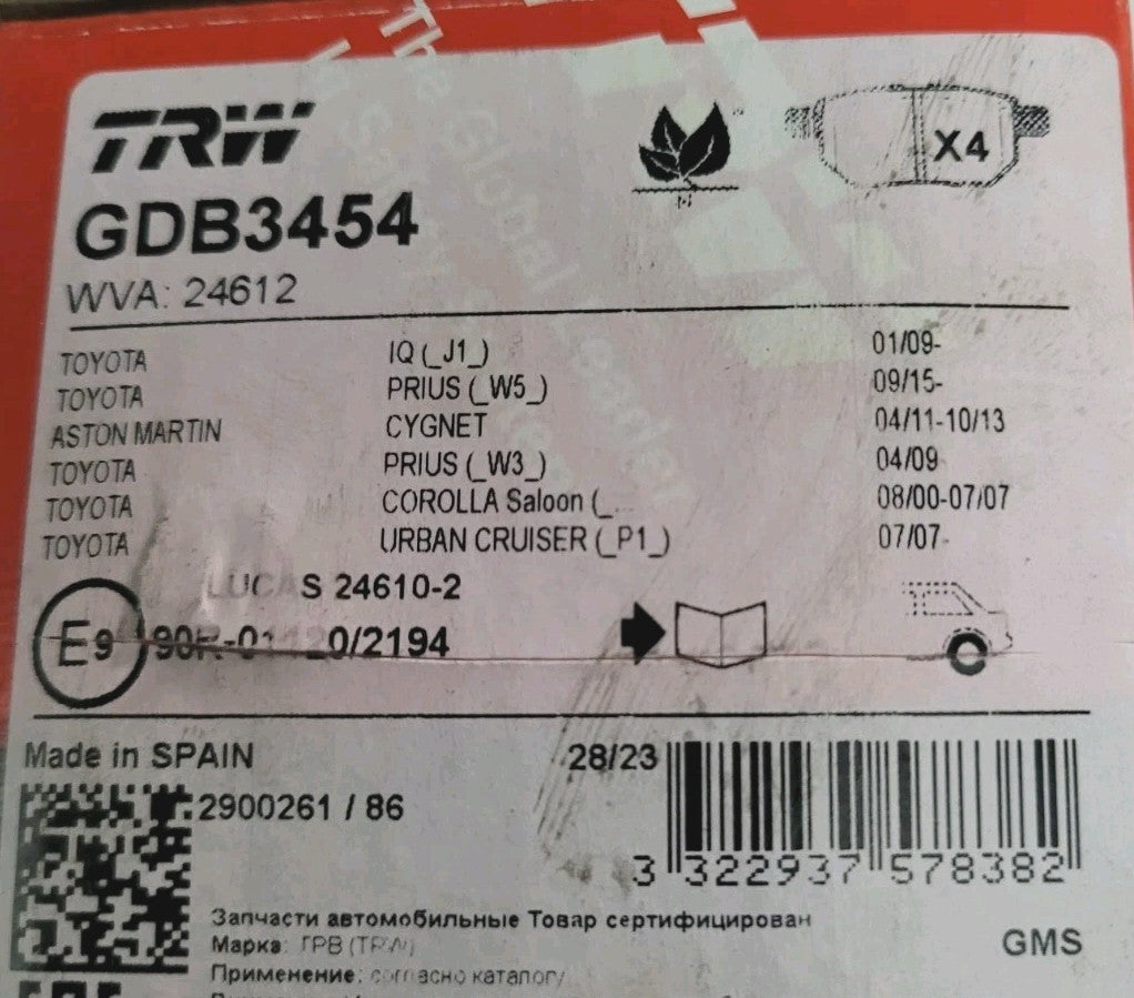 Jeu De Plaquettes TRW Toyota Aston Martin GDB3454 (#AUT119)