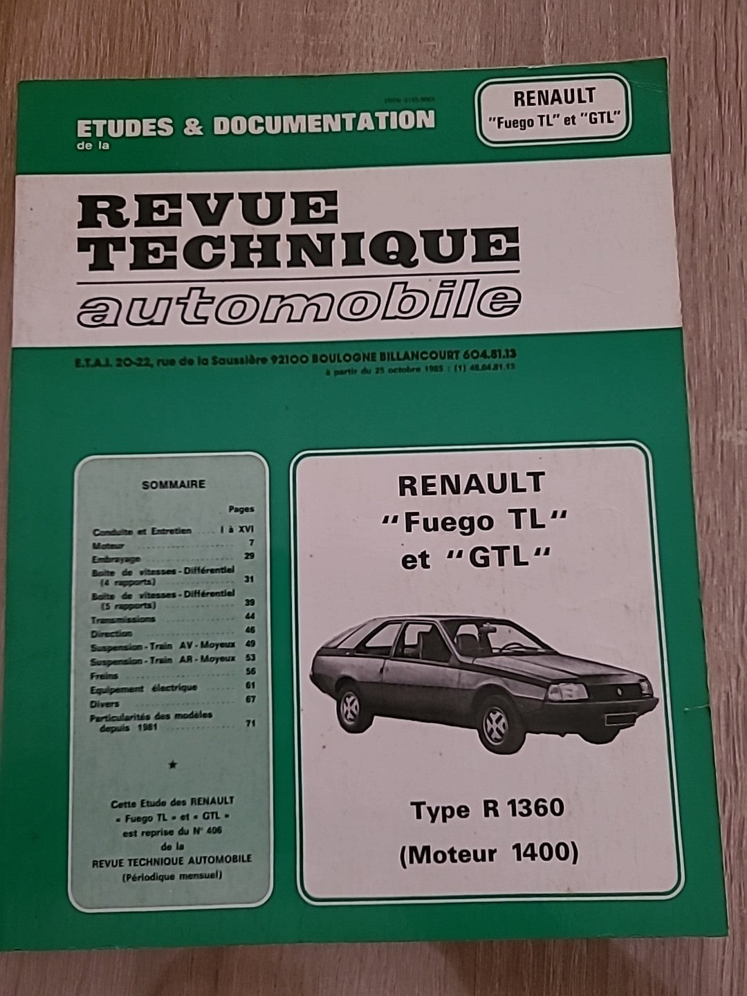 Revue Technique Renault FUEGO RTA de 90 pages (Liv34)