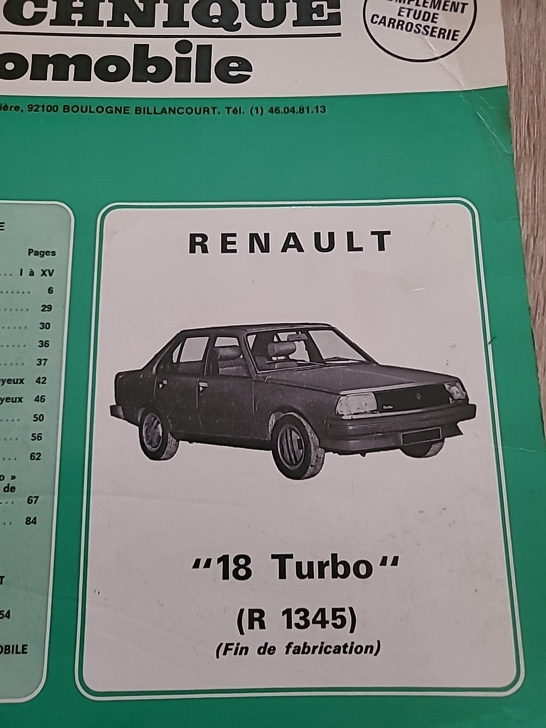 Revue Technique RENAULT 18 TURBO R1345  RTA de 90 pages (Liv42)