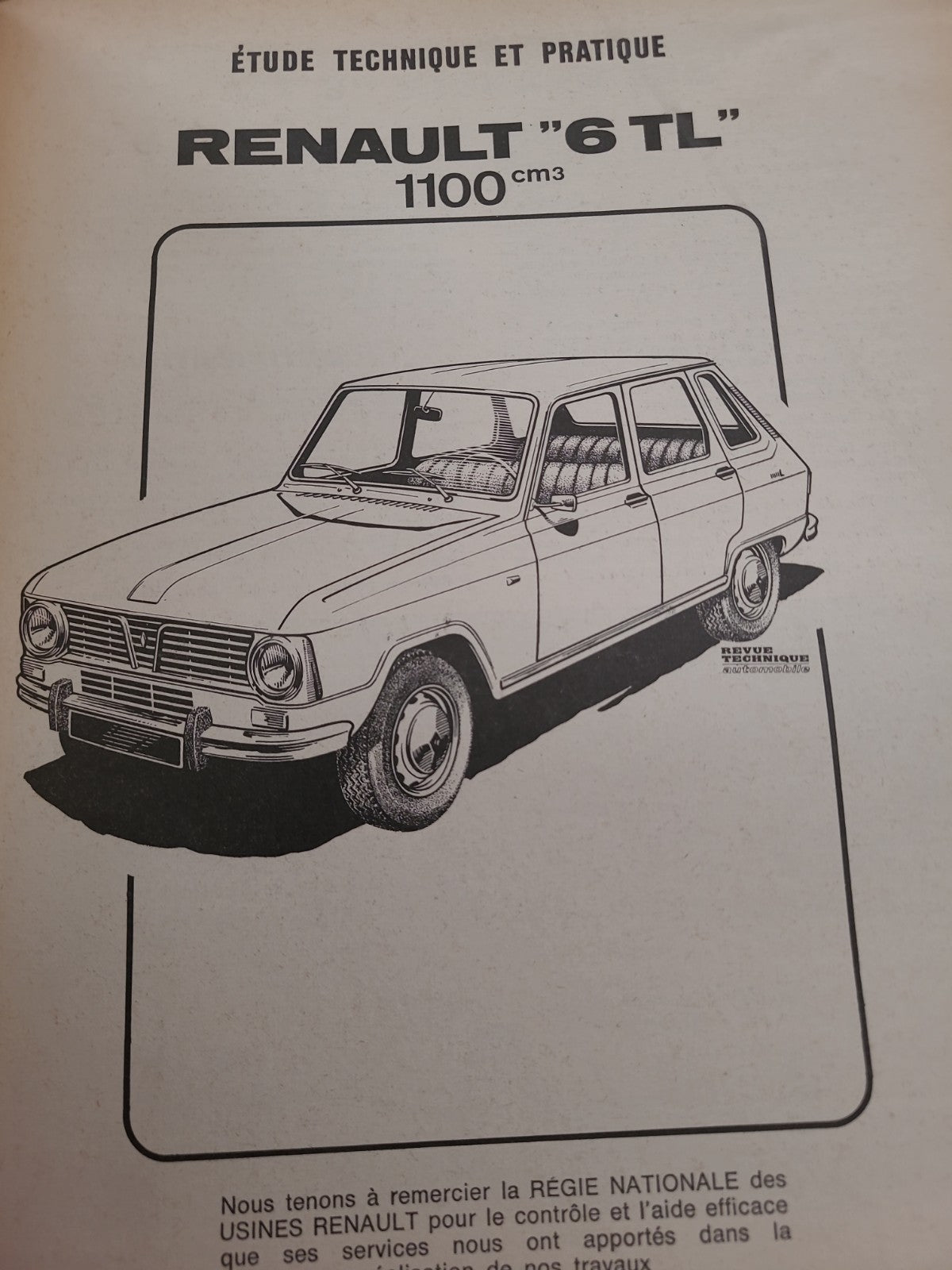 RTA Revue Technique Automobile Renault 6 TL 1100 1971 (Liv166)