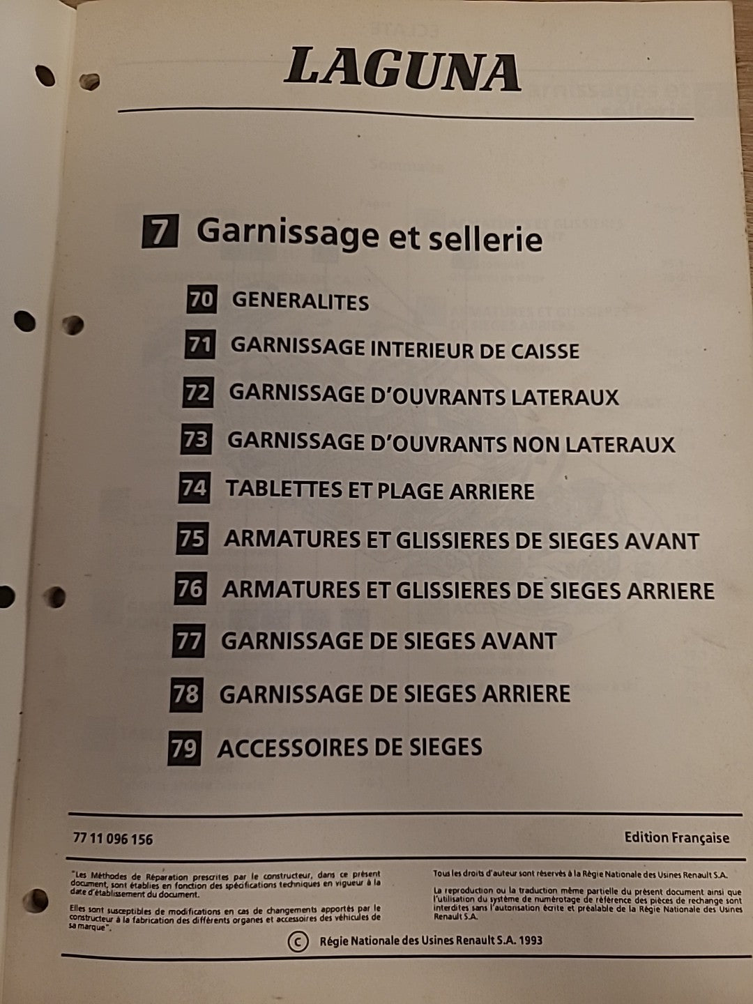 Collector MR308 Part7 RENAULT Laguna Garnissages Sellerie (Liv113)