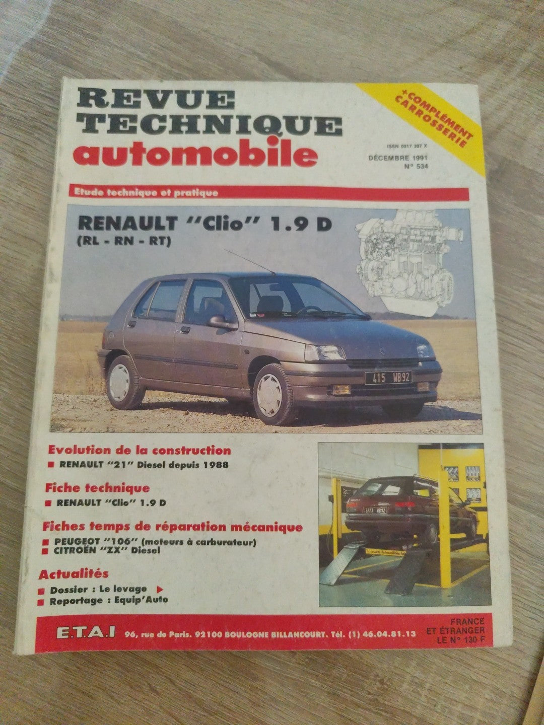 Revue Technique Auto Renault Clio 1.9 D Rn rl rt RTA  (Liv120)