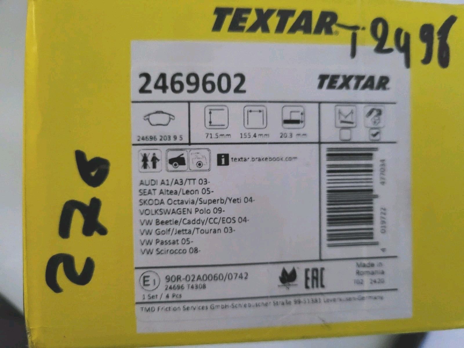 Jeu Plaquettes NEUF Audi Volkswagen Seat Skoda 4019722477034 (#AUT276)