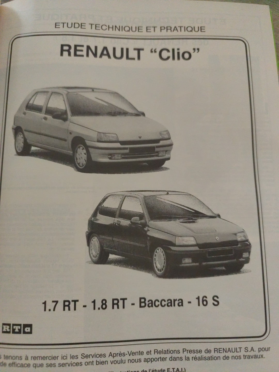Revue Technique Auto Renault Clio 16s Baccarat 1 L 8 Rt (Liv122)