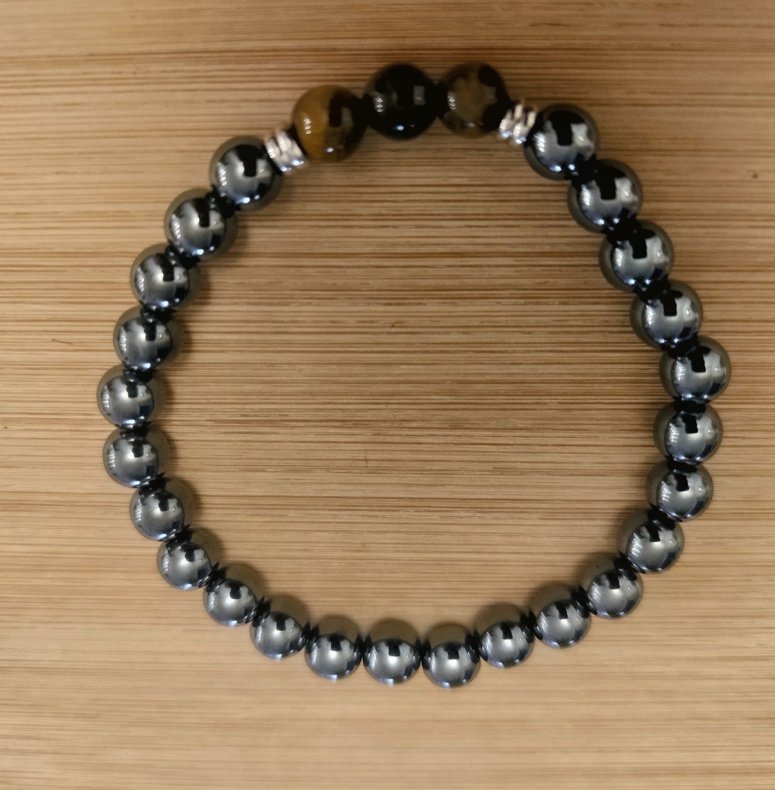 Bracelet En Hématite Oeil De Tigre Perles 10mm L20cm Extensible Solide (Min15)