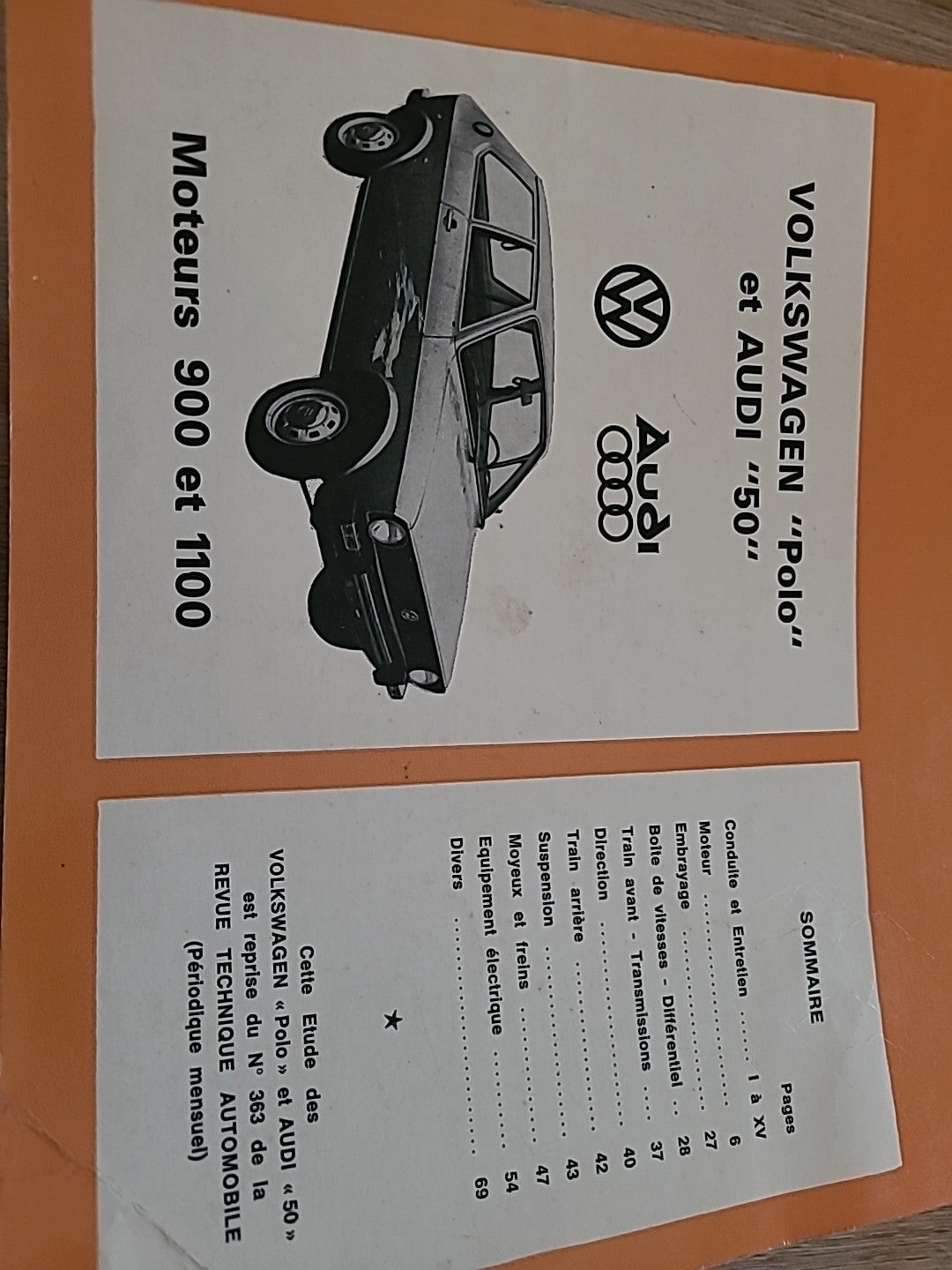Revue Technique VW  POLO 1 AUDI 50 RTA de 70 pages (Liv25)