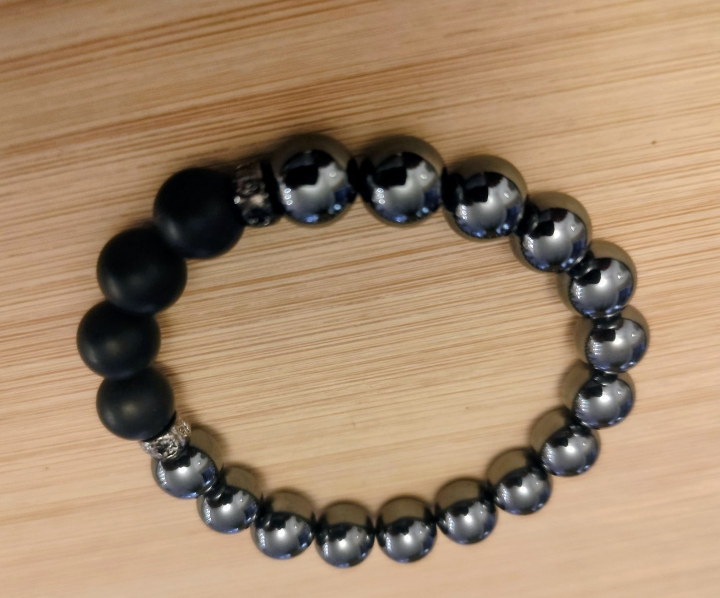 Bracelet En Hématite Onyx Perles 10mm L20cm Extensible Solide Mixte (Min28)