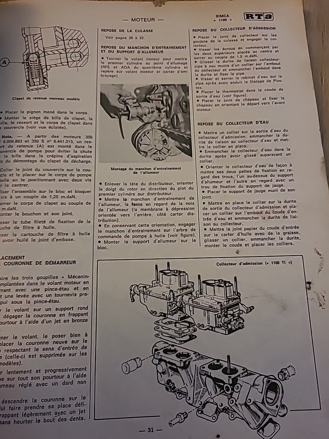Revue Technique Auto SIMCA 1100 Ti Special RTA de 179 pages (Liv86)