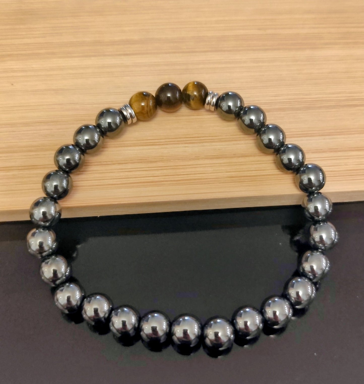 Bracelet En Hématite Oeil De Tigre Perles 10mm L20cm Extensible Solide (Min15)