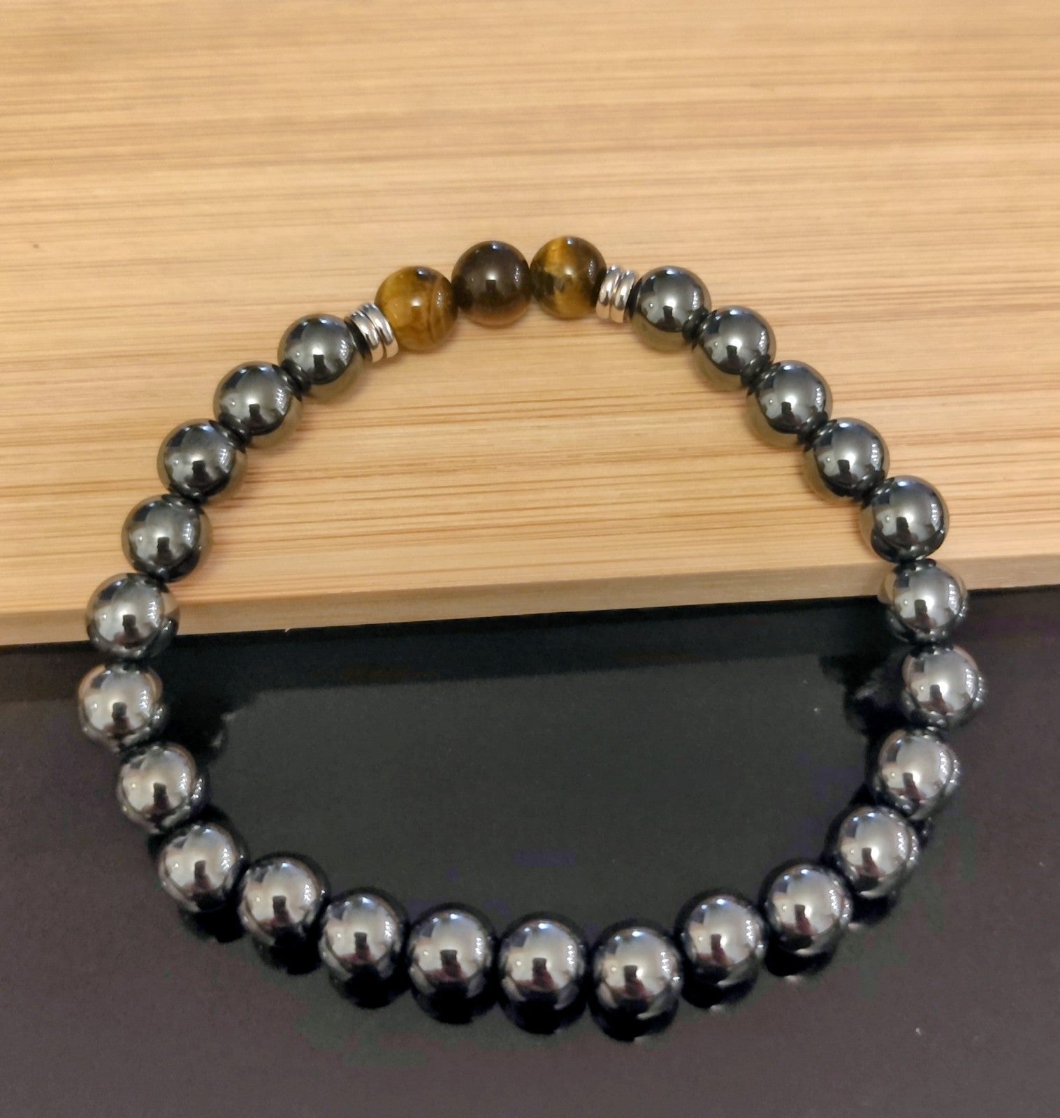 Bracelet En Hématite Oeil De Tigre Perles 10mm L20cm Extensible Solide (Min15)