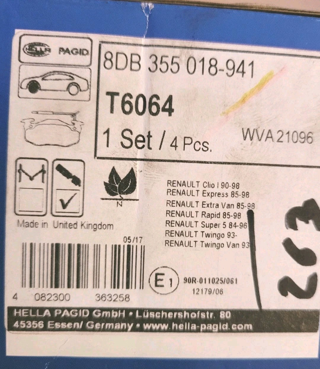 Jeu Plaquettes NEUF Av Renault Clio 1 Express Super 5 4082300363258 (#AUT263)