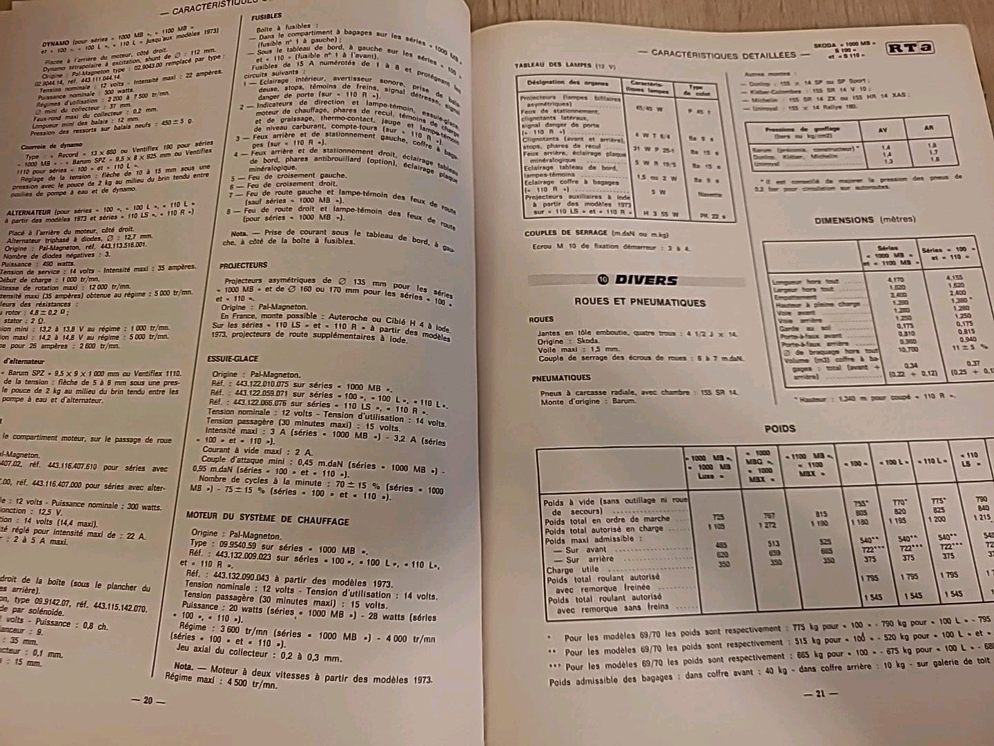 Revue Technique SKODA 1000 1100 MB S100 S110 RTA de 129 pages (Liv15)