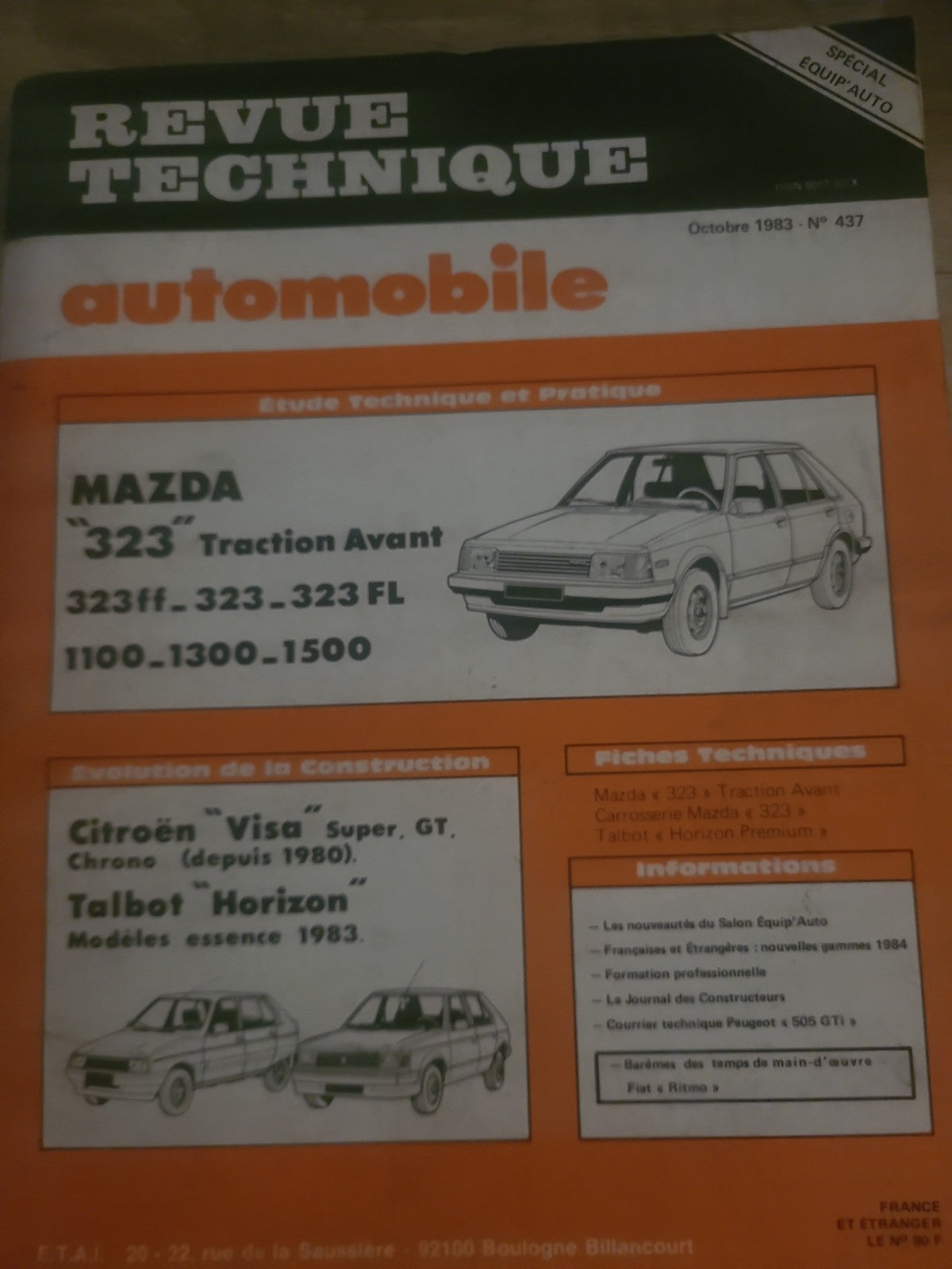RTA Revue Technique Automobile Mazda 323 Traction Livre Ancien 1983 (Liv245)