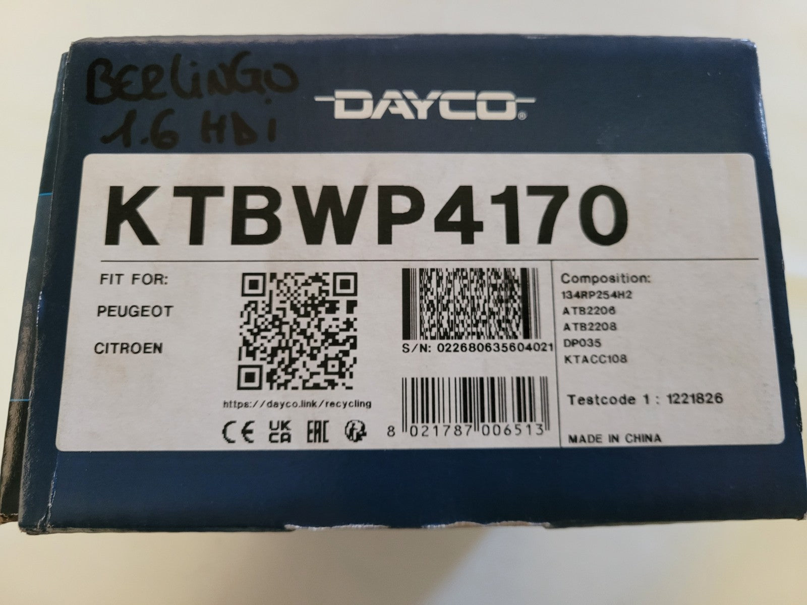 Kit Distribution DAYCO KTBWP4170 Citroën Peugeot (#AUT158)