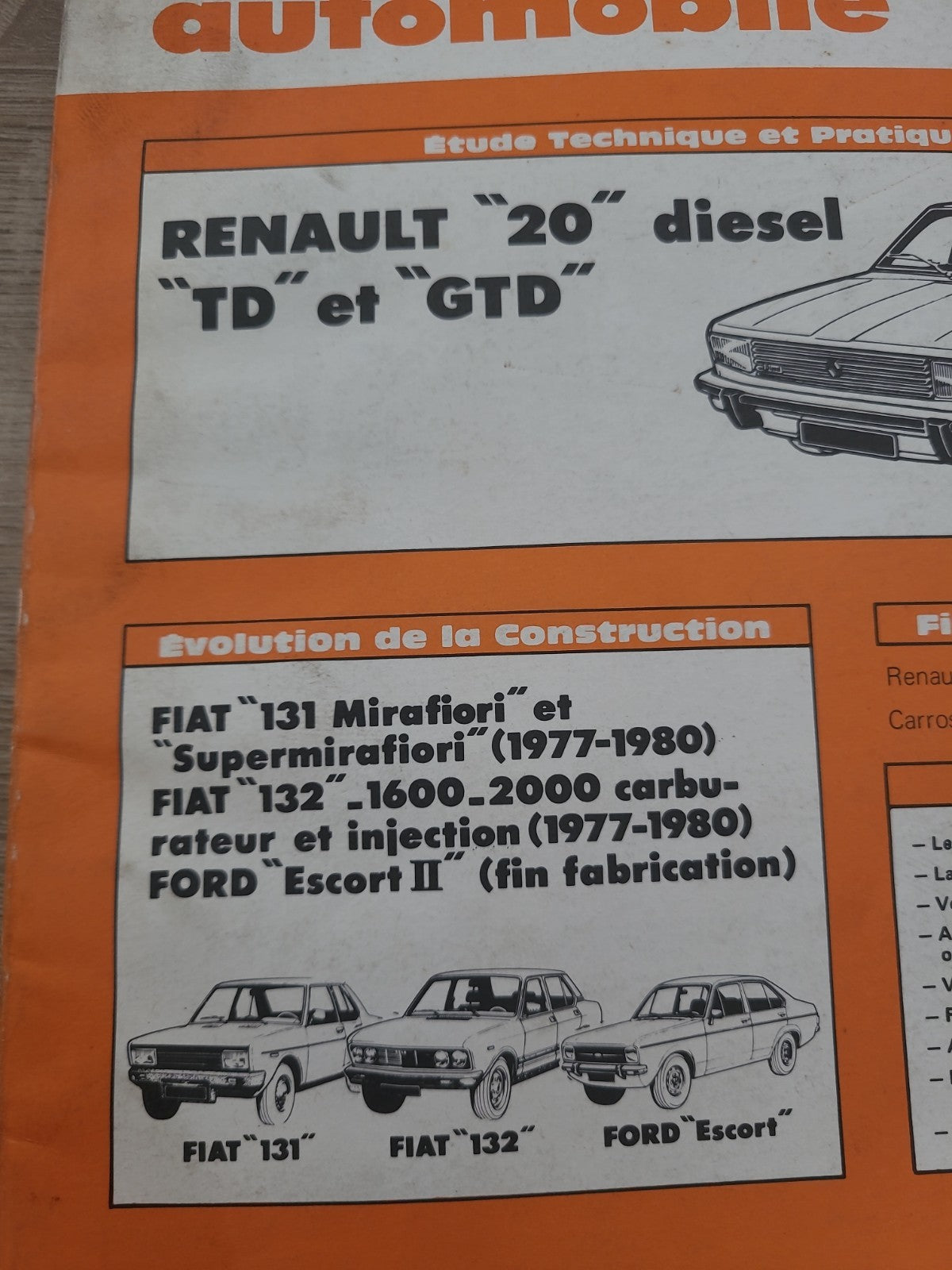 RTA Revue Technique Automobile Renault 20 Diesel Fiat 131 1981 (Liv169)