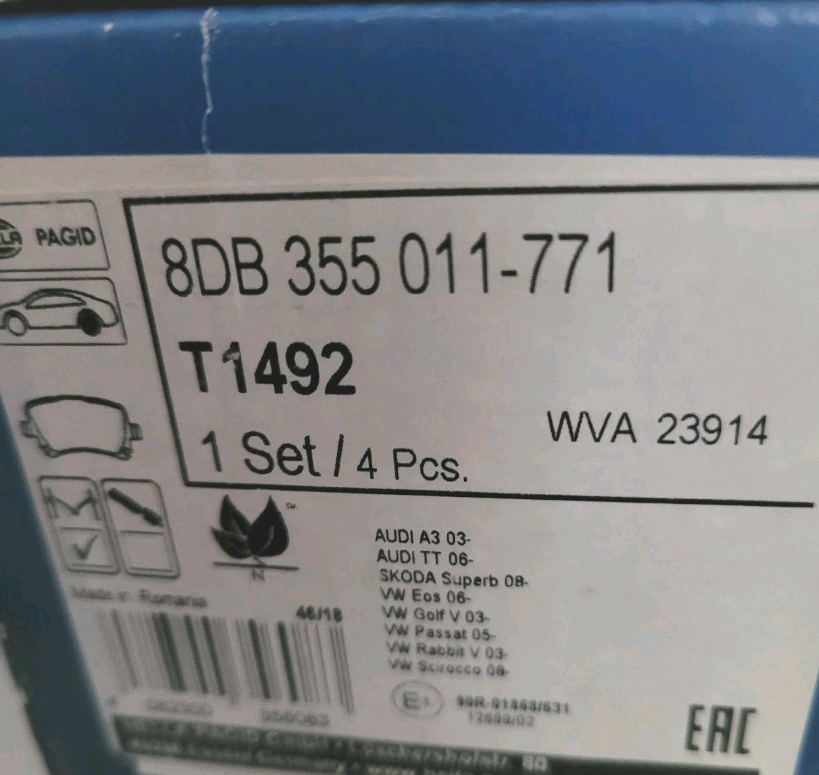 Plaquettes Neuf Arrière HELLA 23914 A Audi A3 TT Golf Volkswagen Passat (#AUT208