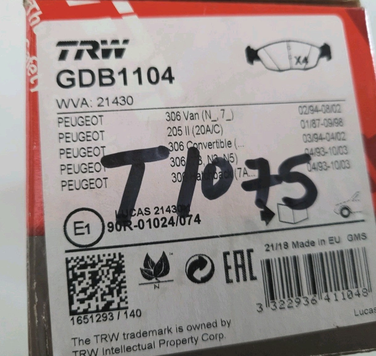 Jeu De Plaquettes TRW Peugeot Citroen GDB1104 (#AUT105)