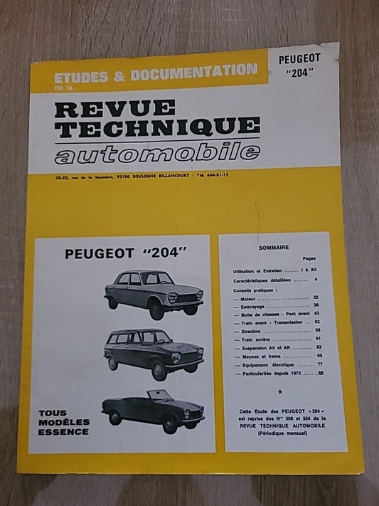 Revue Technique PEUGEOT 204 de 123 pages (Liv52)