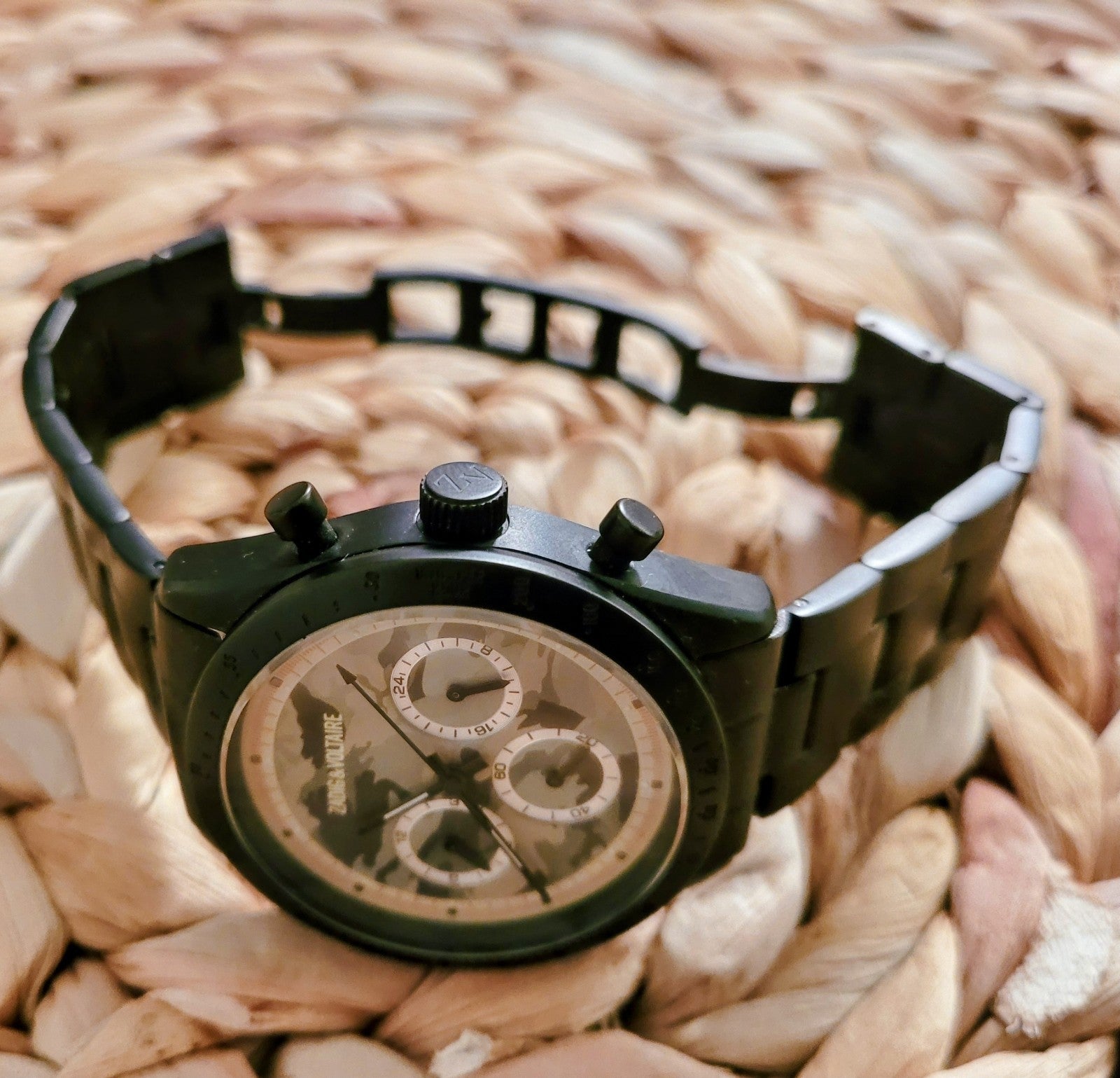 Montre Zadig et Voltaire noire cadran camo belle et rare, mixte  (Bij 6)