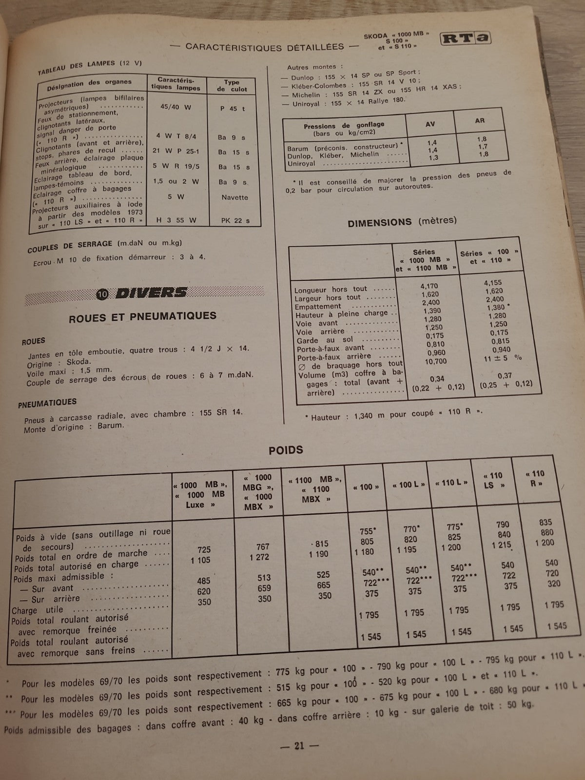 RTA Revue Technique Automobile Skoda 1000 MB S100 1973 (Liv161)
