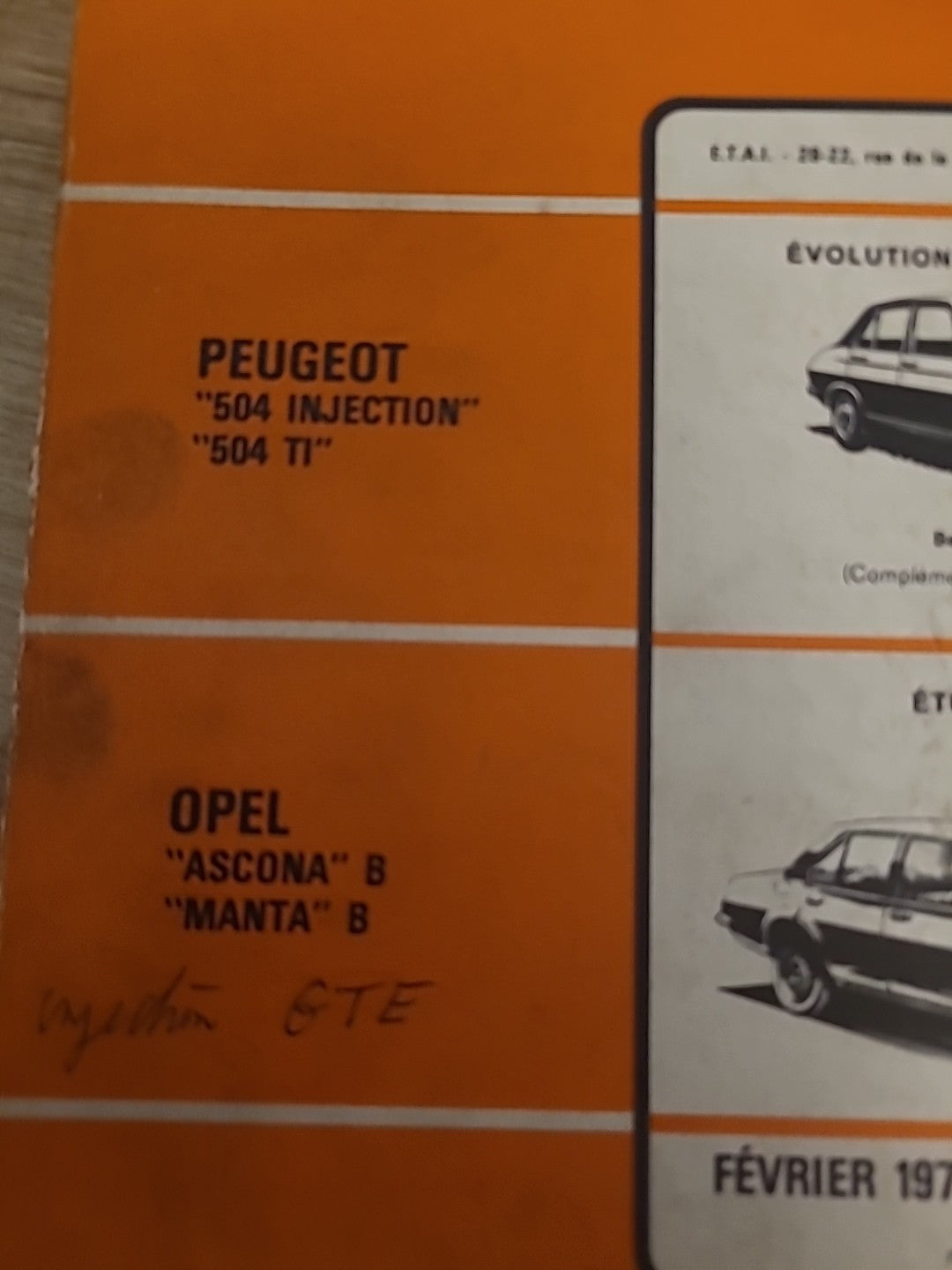 Revue Technique Auto Peugeot 504 I Opel Ascona Manta B RTA de 126 pages (Liv104)