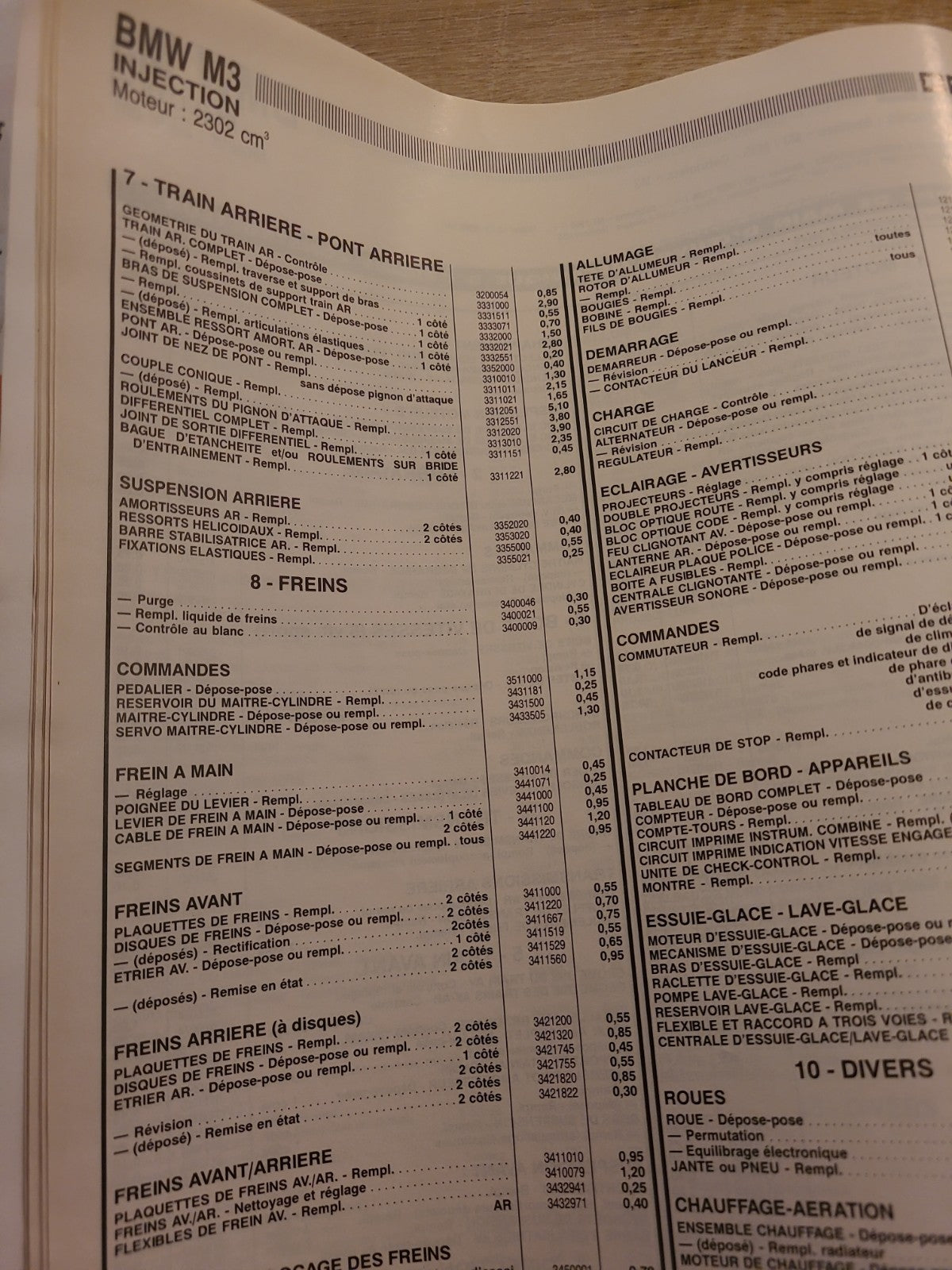 Baremes Temps Revue Technique Automobile BMW  Collector 1993  (Liv141)