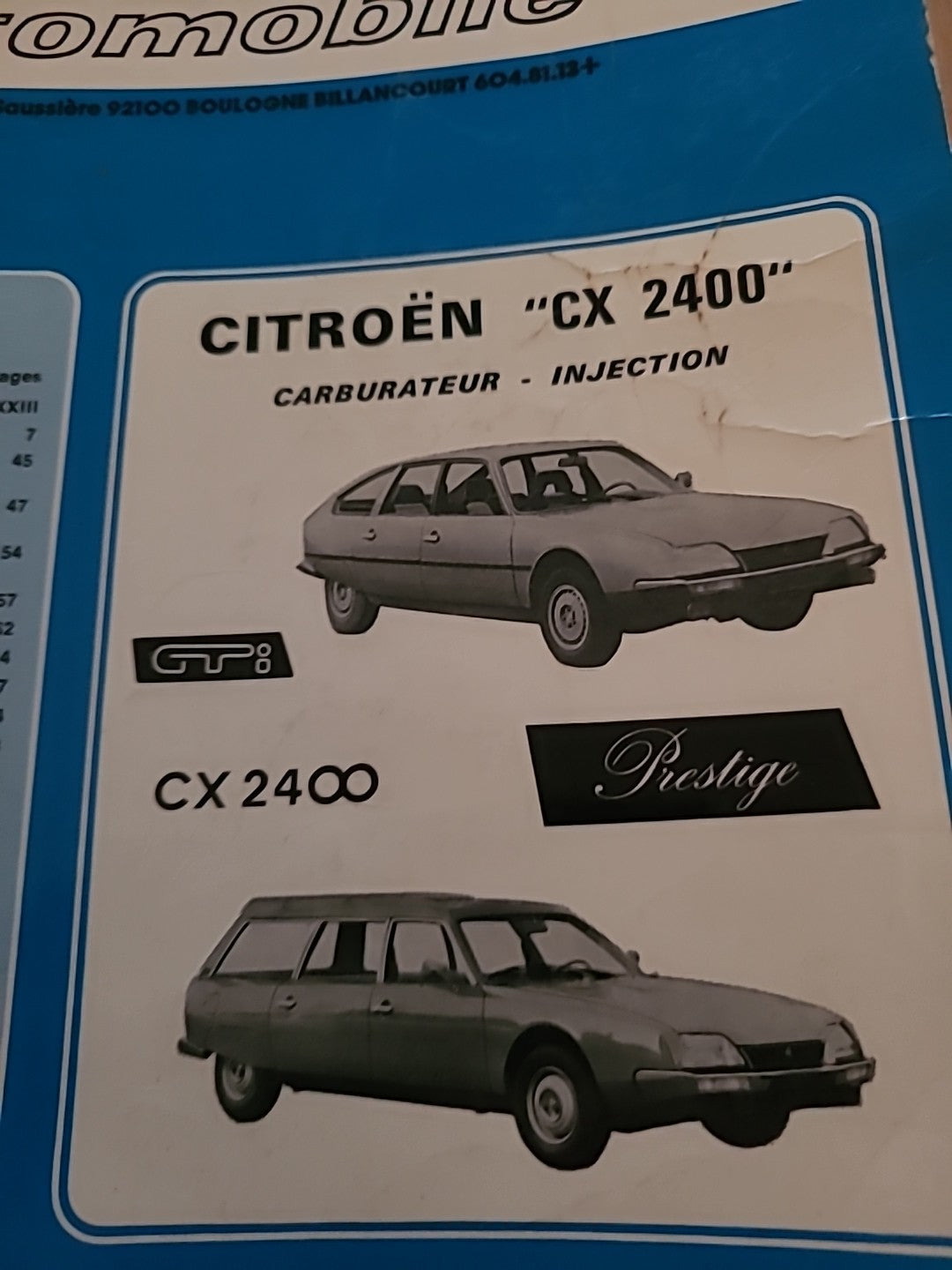 Revue Technique CITROEN CX 2400 RTA de 116 pages (Liv60)