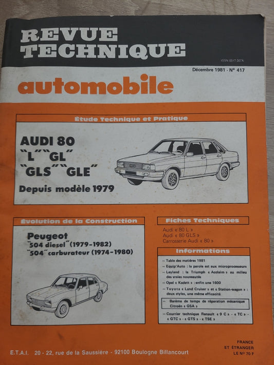 RTA Revue Technique Automobile 504 D Audi 80 GL 1981 (Liv163)