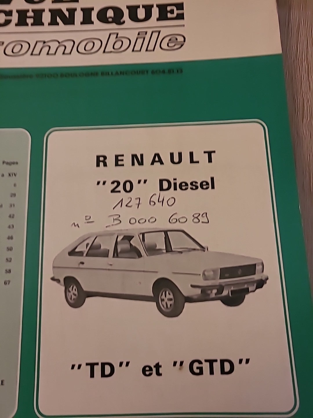 Revue Technique RENAULT 20 Diesel  RTA de 68 pages (Liv68)