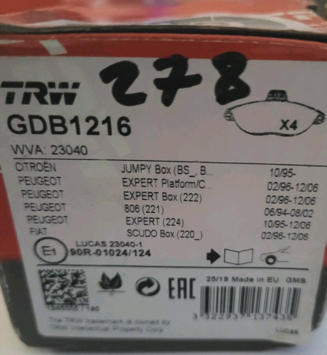 Jeu Plaquettes NEUF Av Citroën Peugeot Fiat Jumpy Scudo 3322937137435 (#AUT278)