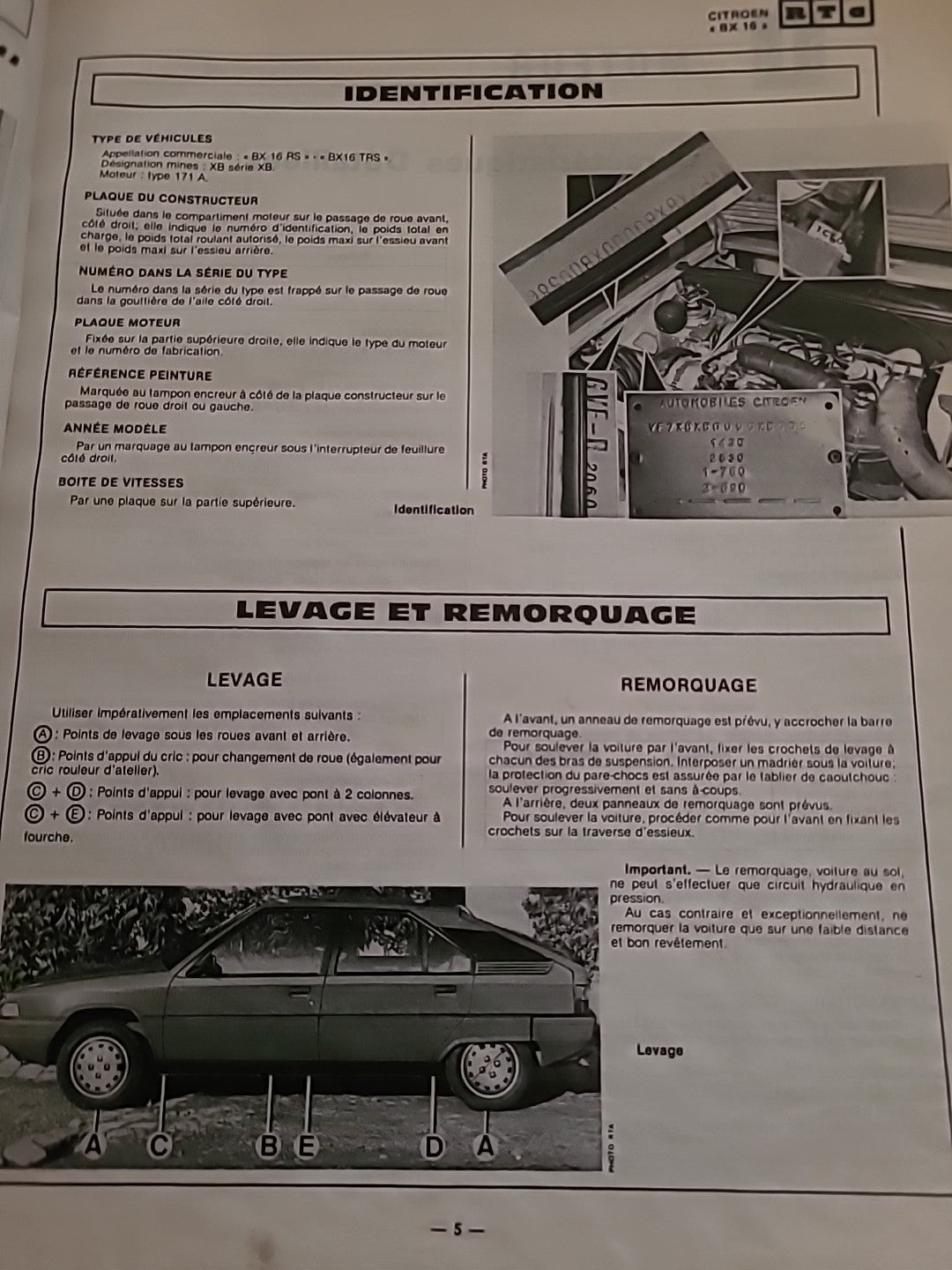 Revue Technique CITROEN BX 16 BX 15 RTA de 130 pages (Liv62)