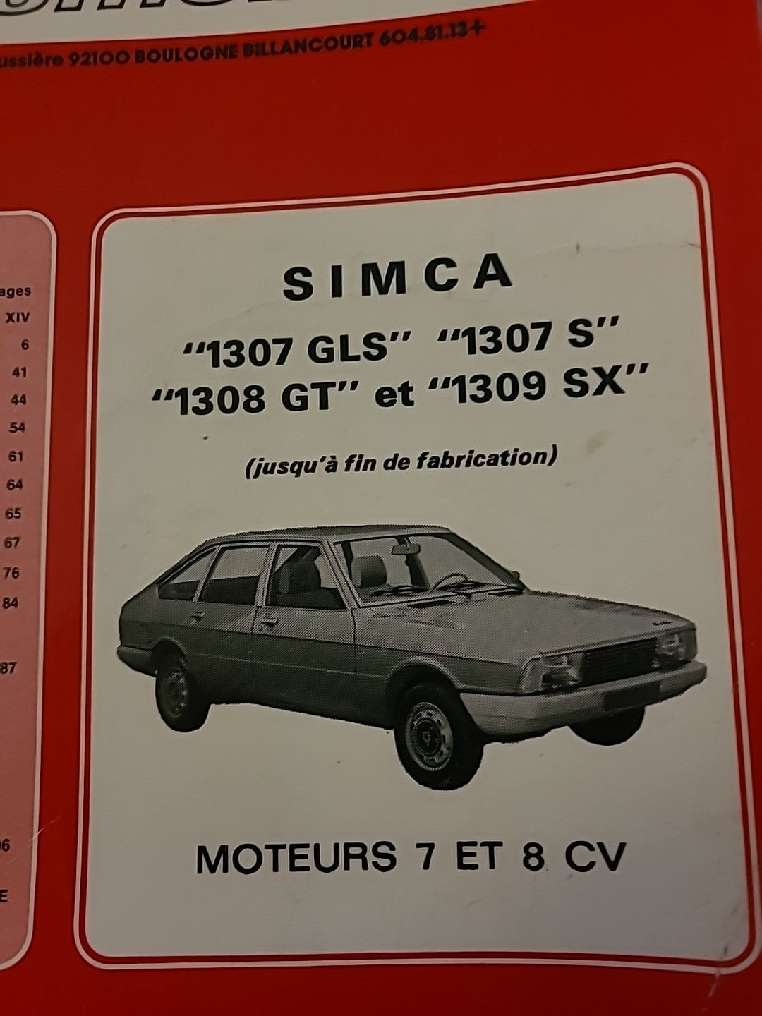 Revue Technique Auto SIMCA 1307 1308 1309 RTA de 125 pages (Liv84)