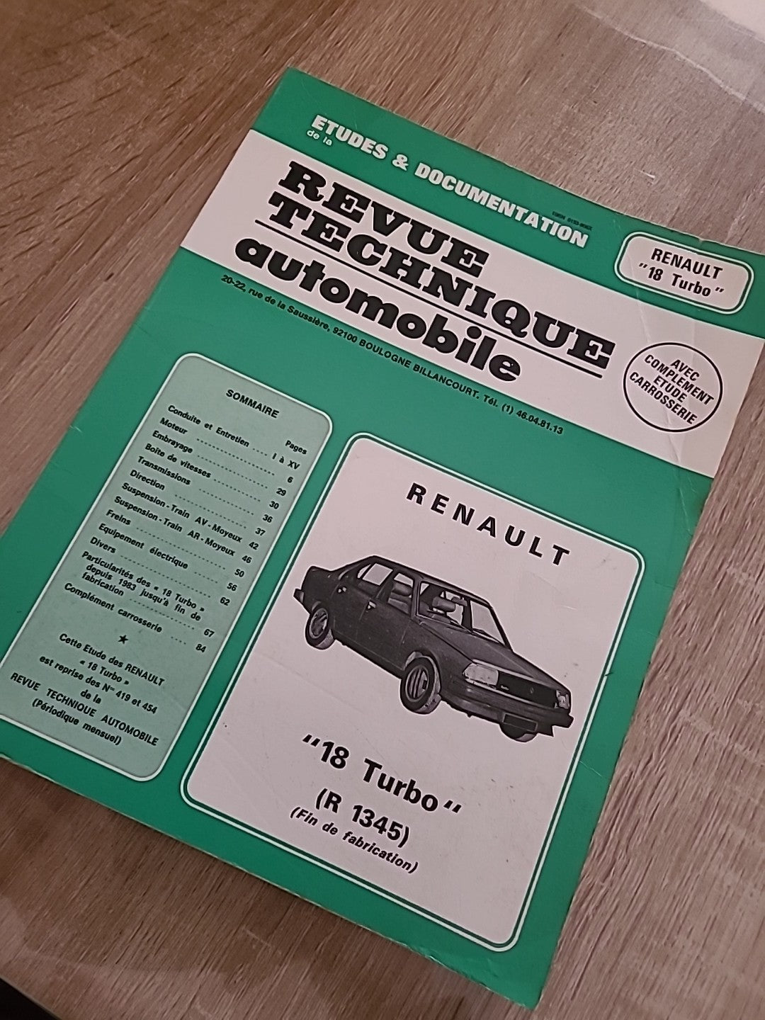 Revue Technique RENAULT 18 TURBO R1345  RTA de 90 pages (Liv42)