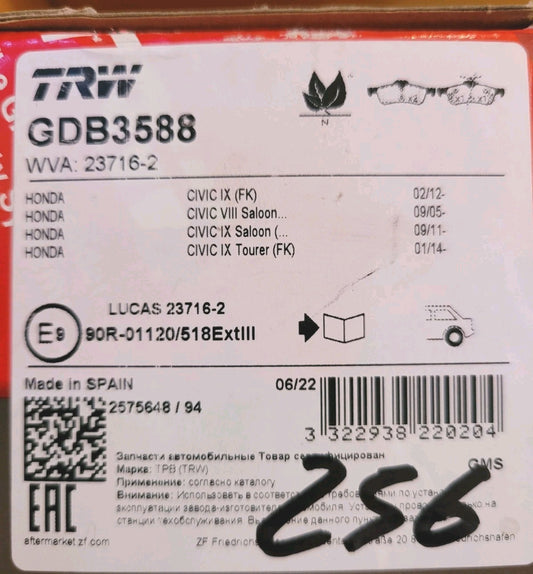 Jeu Plaquettes NEUF Honda Civic 3322938220204 (#AUT256)