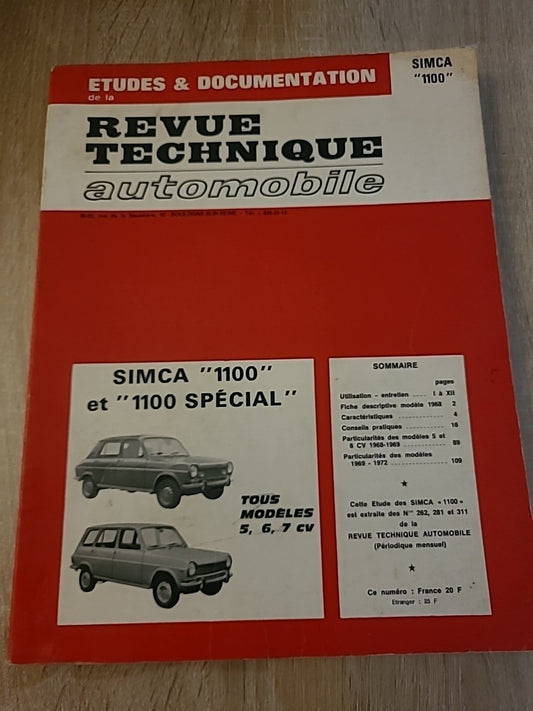 Revue Technique Auto SIMCA 1100 RTA de 130 pages (Liv85)