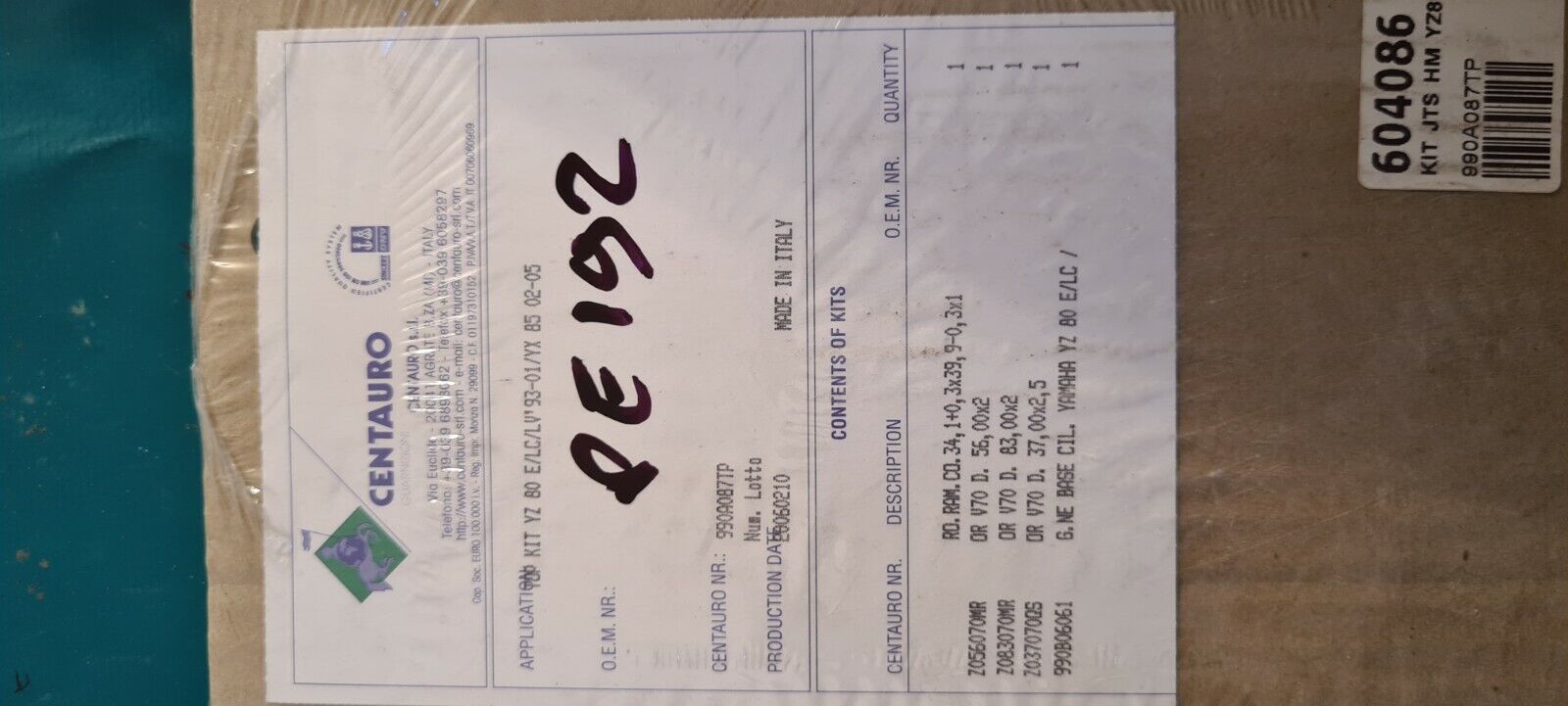 Joint de carter 604086 yz 80 93 à 05 (code PE192)