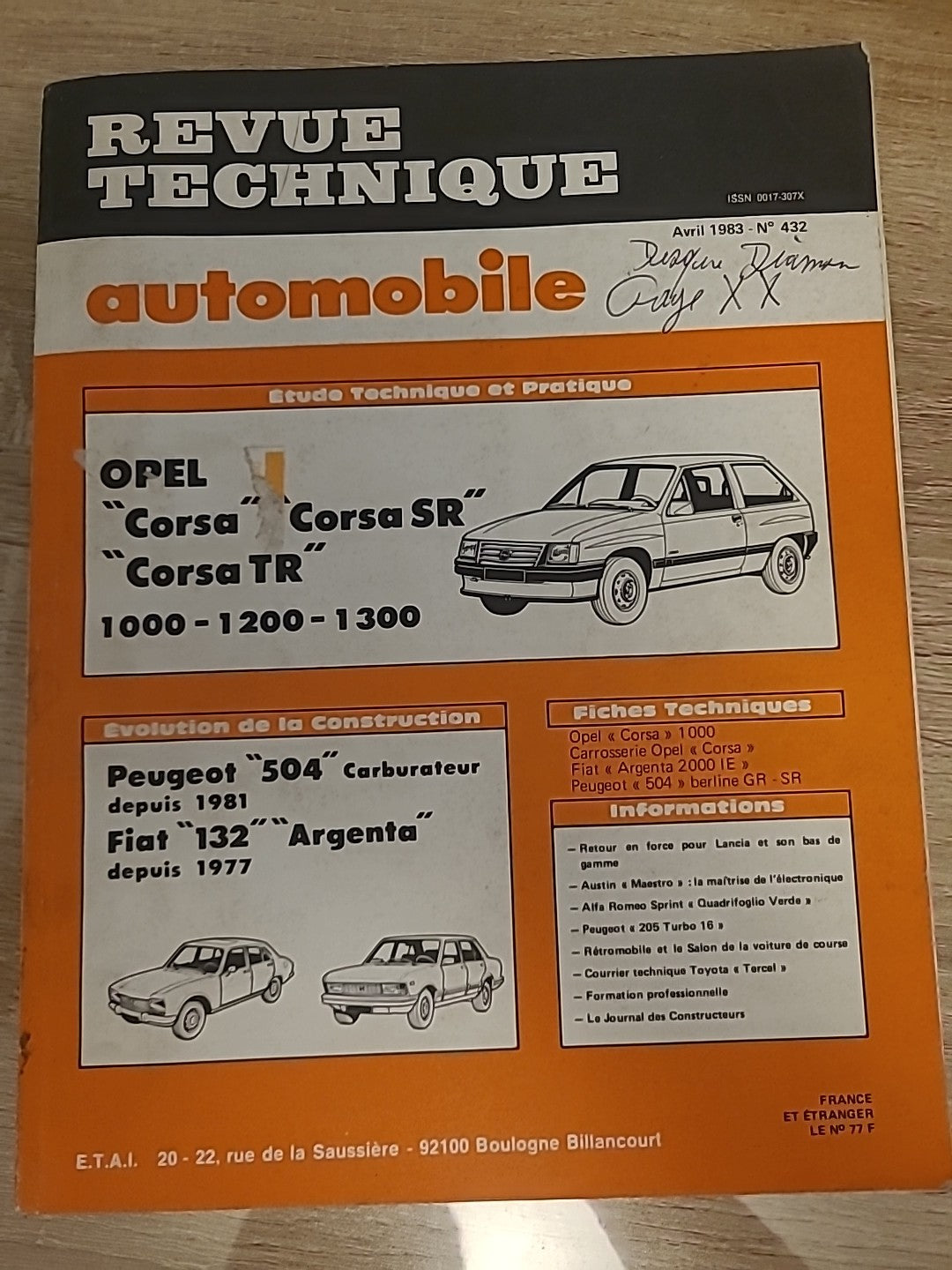 Revue Technique Auto Opel Corsa SR  TR RTA de 174 pages (Liv109)