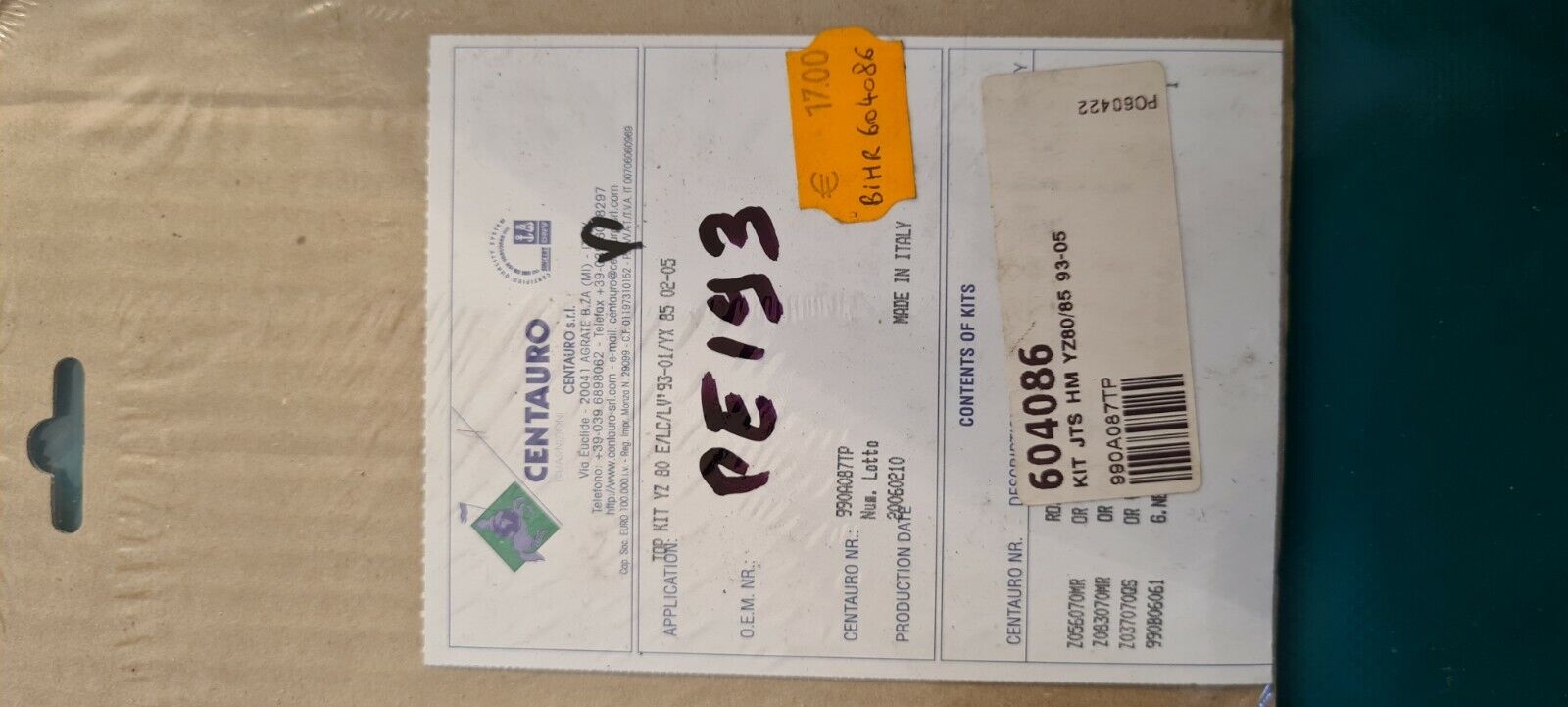 Joint de carter 604086 yz 80 93 à 05 (code PE193)