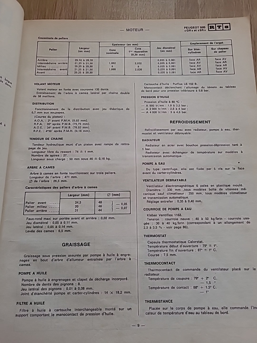 Revue Technique PEUGEOT 505 Gr Sr RTA de 123 pages (Liv40)