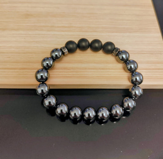 Bracelet En Hématite Onyx Perles 10mm L20cm Extensible Solide Mixte (Min28)