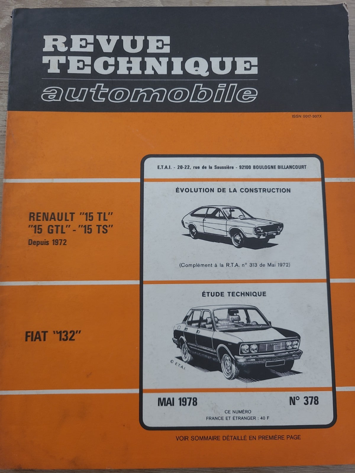 RTA Revue Technique Automobile Renaukt 15 Tl Ts Fiat 132 1978 (Liv227)